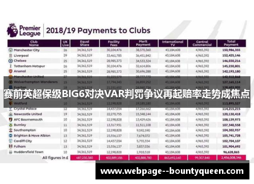 赛前英超保级BIG6对决VAR判罚争议再起赔率走势成焦点